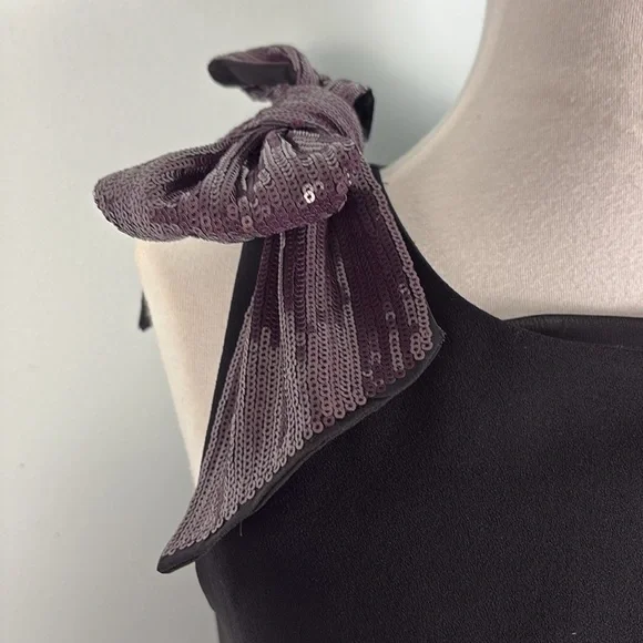 J. Crew Womens 2 Black Purple Sequined Shoulder Bow Lined Drapey Tank Top NWT - Picture 3 of 7